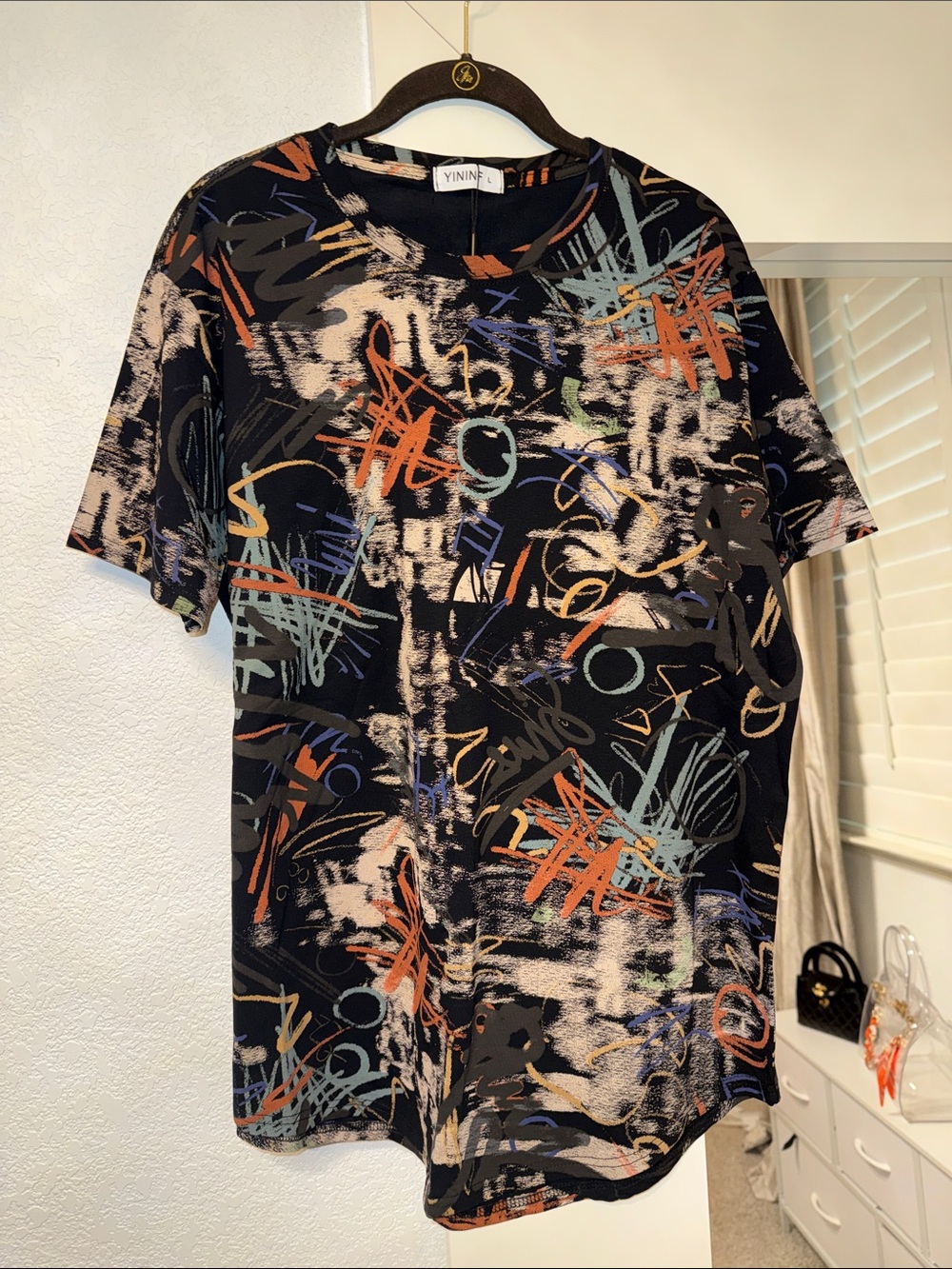 Men’s Black Abstract Multicolor Short Sleeve Shirt